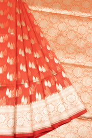Orange Handloom Banarasi Katrua Kora Silk Saree 