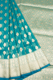 Blue Handloom Banarasi Kora Silk Saree 