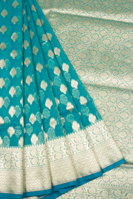 Blue Handloom Banarasi Kora Silk Saree 