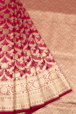 Magenta Handloom Banarasi Katrua Kora Silk Saree 10063186