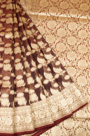 Brown Handloom Banarasi Katrua Kora Silk Saree 10063188