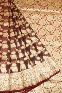 Brown Handloom Banarasi Katrua Kora Silk Saree 10063188