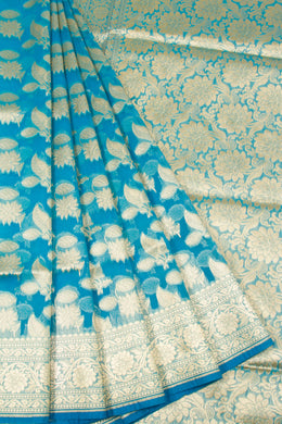 Bondi Blue Handloom Banarasi Katrua Kora Silk Saree 10063189