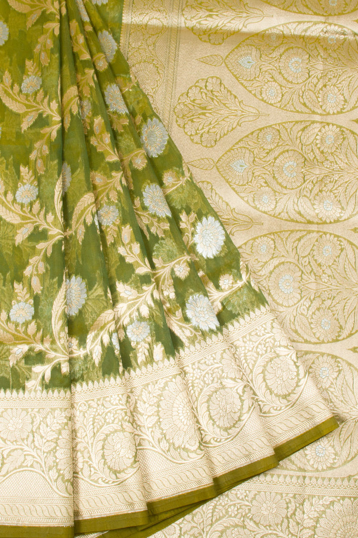 Green Handloom Banarasi Kora Silk Saree