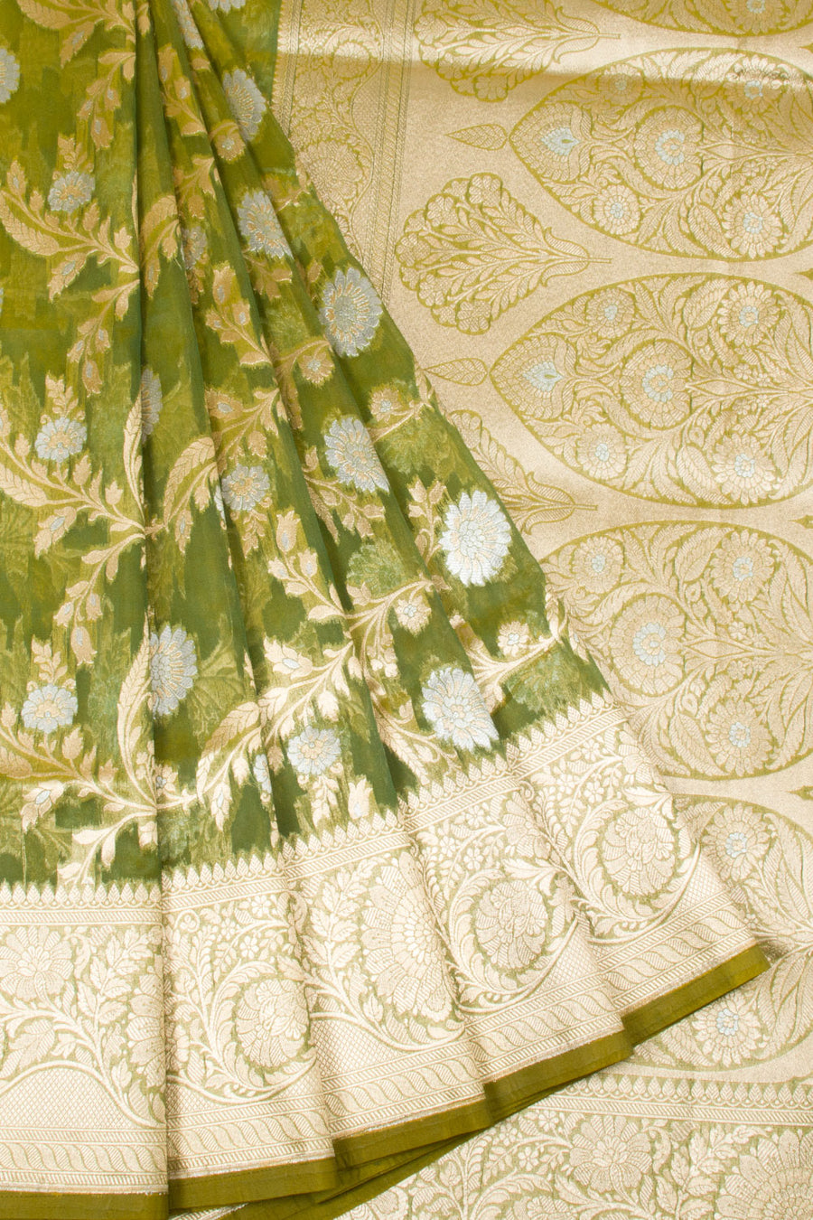 Green Handloom Banarasi Kora Silk Saree
