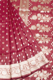 Red Handloom Banarasi Kora Silk Saree