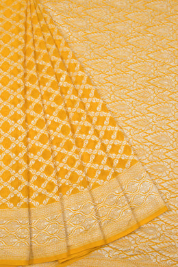 Golden Yellow Handcrafted Banarasi Khaddi Georgette Saree 10063216