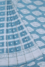 Dusty Blue Handcrafted Banarasi Khaddi Georgette Saree 10063217