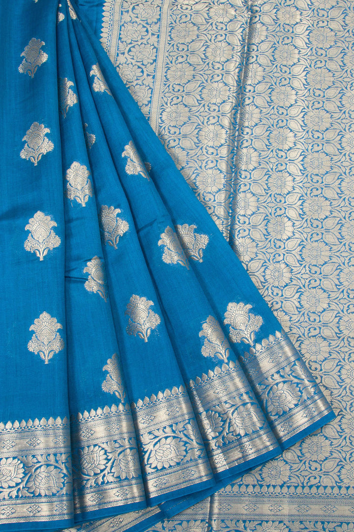 Steel Blue Handloom Banarasi Chiniya Silk Saree 10063228