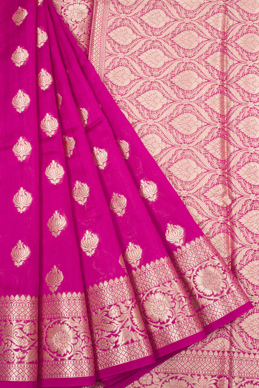 Hot Pink Handloom Banarasi Chiniya Silk Saree