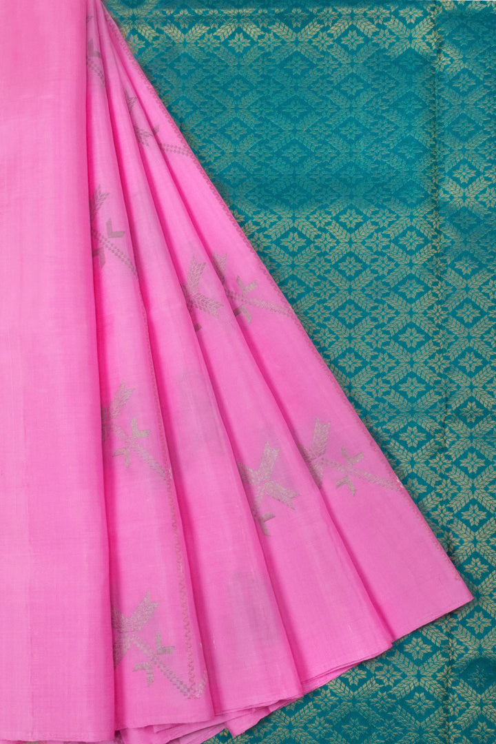 Flamingo Pink Handloom Kanjivaram Soft Silk Saree 10063245