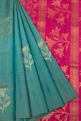 Teal Blue Handloom Kanjivaram Soft Silk Saree 10063248