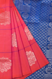 Coral Pink Handloom Kanjivaram Soft Silk Saree 10063254