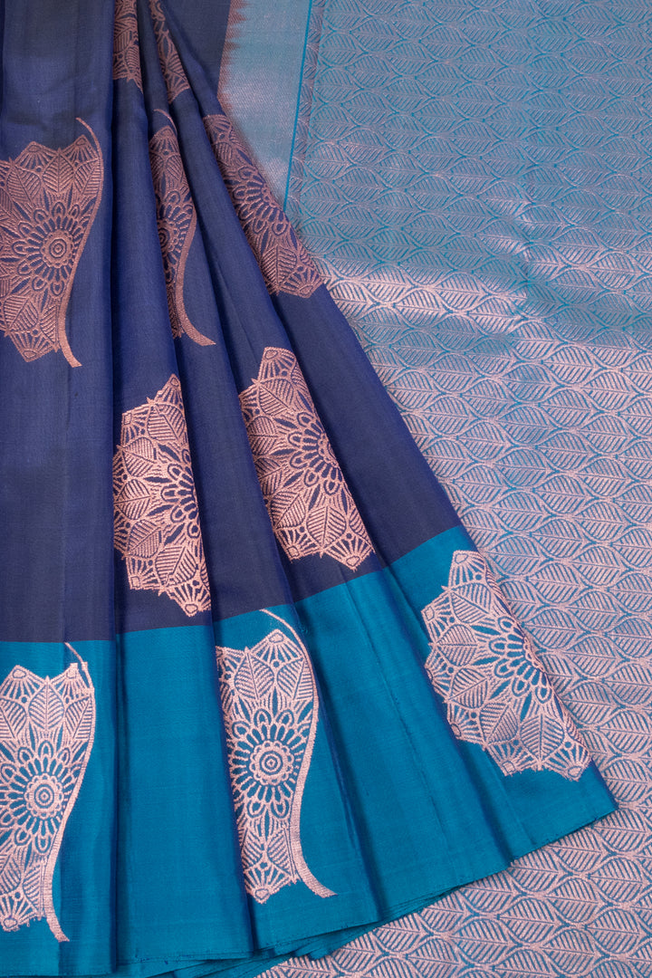 Deep Sapphire Blue Handloom Kanjivaram Soft Silk Saree