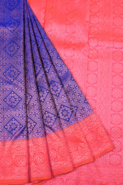 Ink Blue Handloom Kanjivaram Soft Silk Saree 10063262