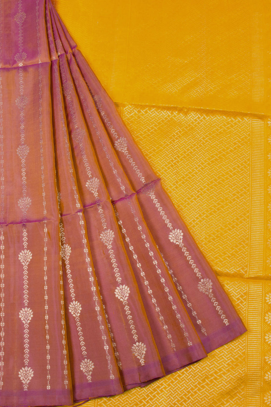 Pink Shot Yellow Handloom Kanjivaram Soft Silk Saree 10063298