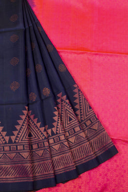 Navy Blue Handloom Kanjivaram Soft Silk Saree 10063299