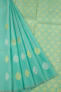 Aqua Blue Handloom Pure Zari Kanjivaram Silk Saree 10063315