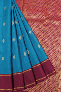 Ocean Blue Pure Zari Kanjivaram Silk Saree 10063341