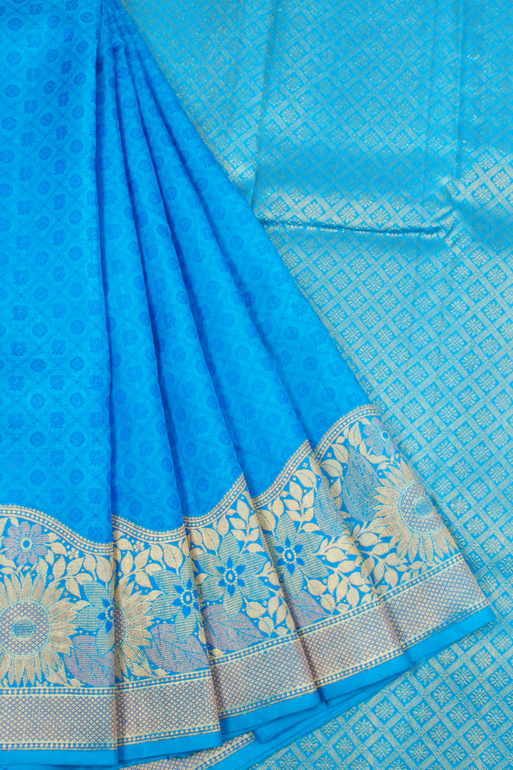 Cerulean Blue Pure Zari Jacquard Kanjivaram Silk Saree 10063343