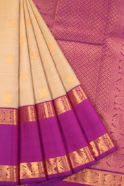 Cream Pure Zari Korvai Kanjivaram Silk Saree 10063358