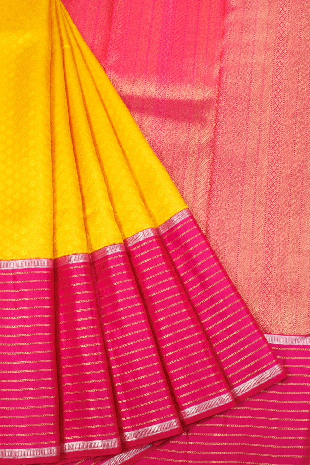Mango Yellow Pure Zari Korvai Jacquard Kanjivaram Silk Saree 10063402