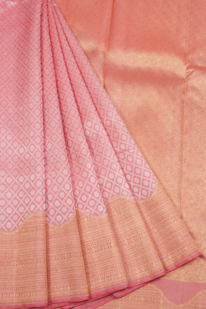 Salmon Pink Pure Zari Kanjivaram Silk Saree 10063404