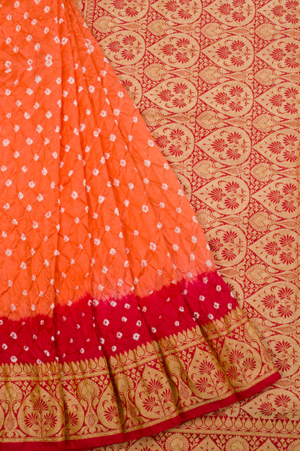 Orange Kanjivaram Pure Silk Bandhani Saree - Avishya