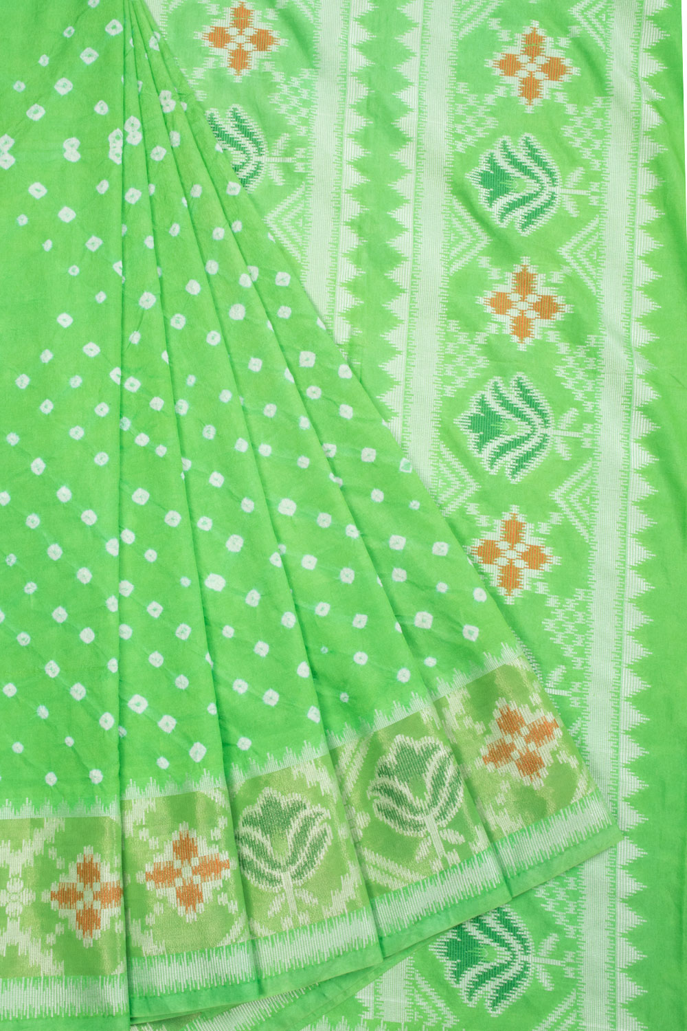 Green Pure Silk Bandhani Saree - Avishya