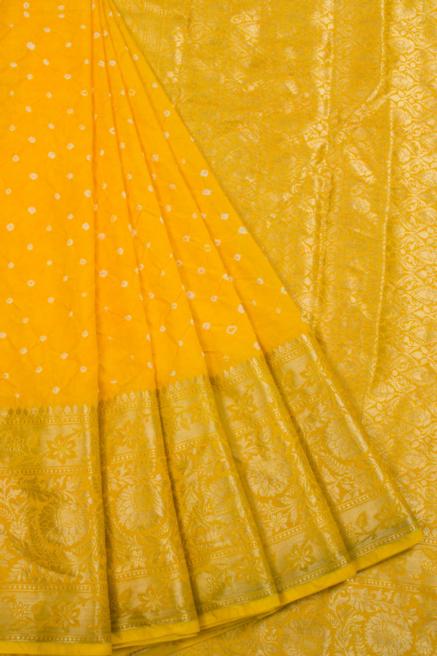 Yellow Kanjivaram Pure Silk Bandhani Saree  - Avishya