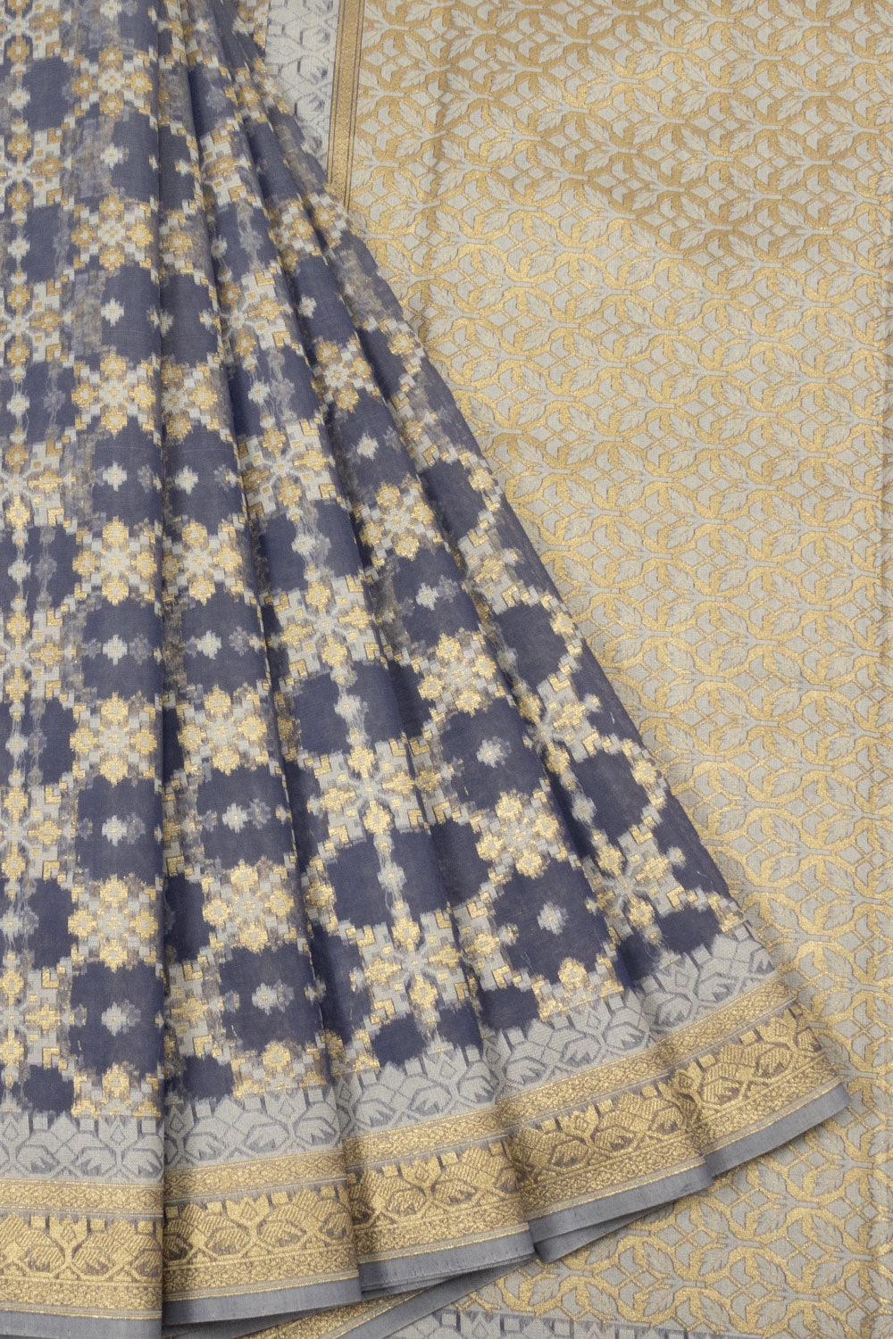 Navy Blue Handloom Banarasi Cotton Saree - Avishya