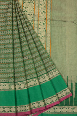 Green Handloom Kanchi Silk Cotton Saree  - Avishya