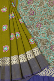 Green Kantha Embroidered Cotton Saree - Avishya
