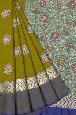 Green Kantha Embroidered Cotton Saree - Avishya