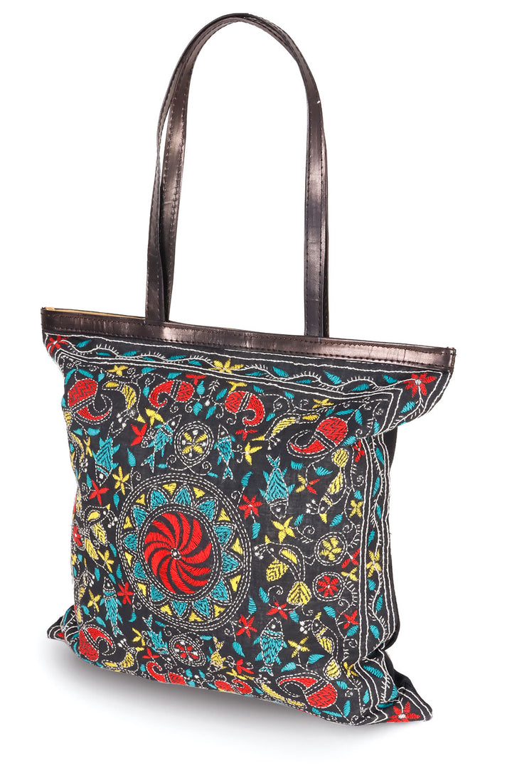 Black Kantha Embroidery Tote bag 10063522