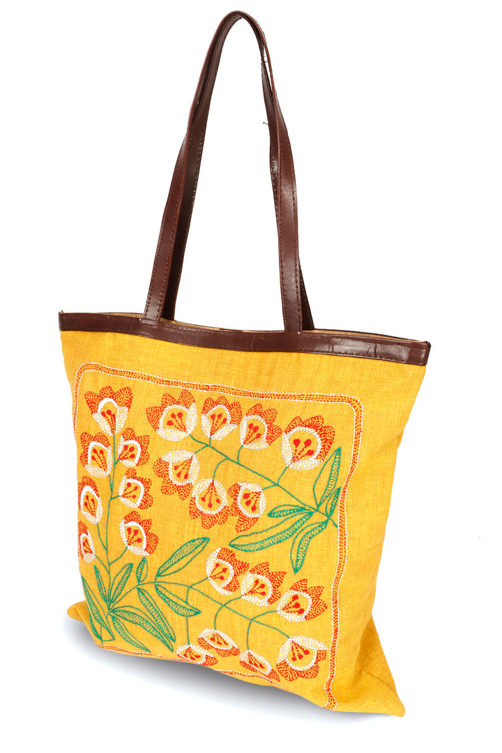 Yellow Kantha Embroidery Tote bag 10063524