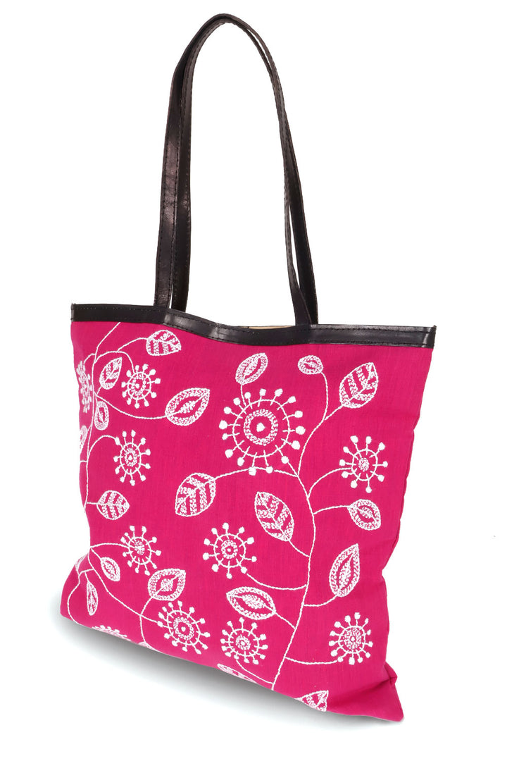 Pink Kantha Embroidery Tote Bag 10063527