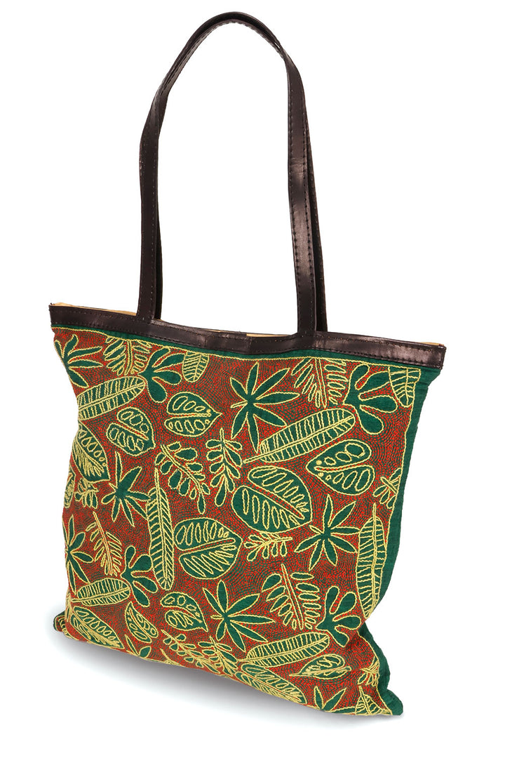 Green Kantha Embroidery Tote Bag 10063533