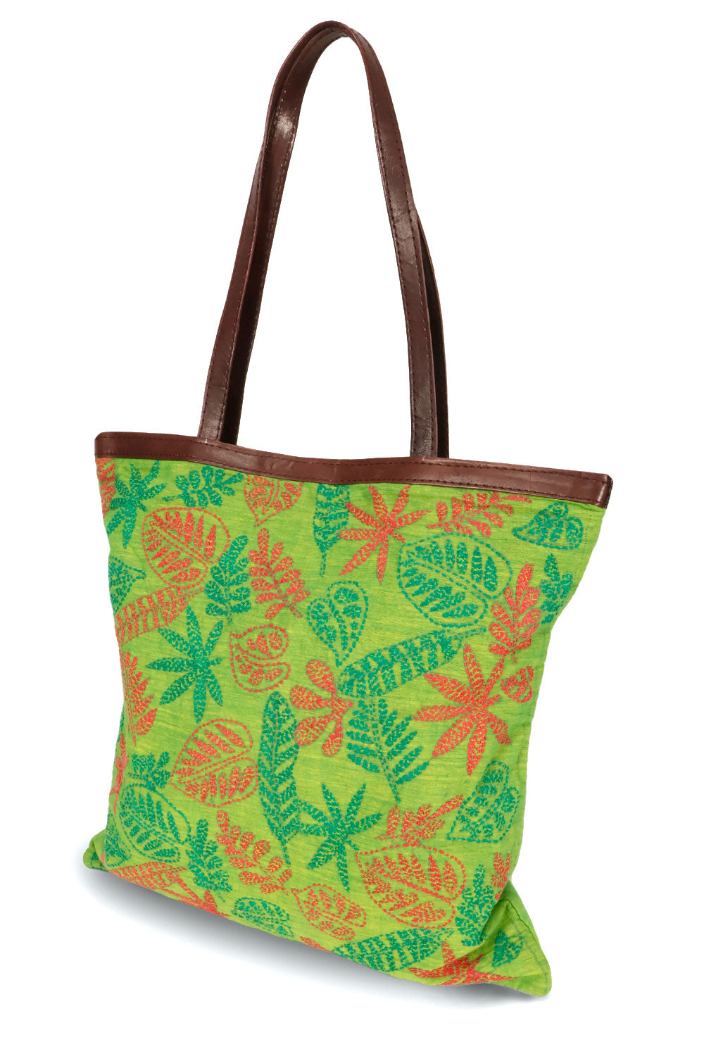 Green Kantha Embroidery Tote Bag 10063538
