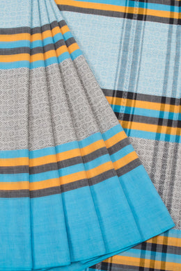 Blue Handloom Dhaniakhali Cotton Saree - 10063539