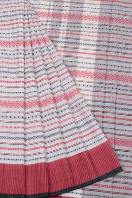 Off White Handloom Dhaniakhali Cotton Saree - 10063540