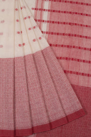 Cream with Red Handloom Dhaniakhali Cotton Saree - 10063542