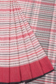 White with Red Handloom Dhaniakhali Cotton Saree - 10063543