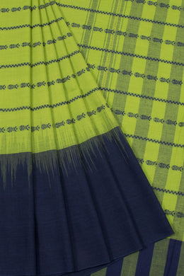 Dark Blue with Green Handloom Dhaniakhali Cotton Saree - 10063561