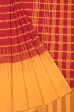 Red with Yellow Handloom Dhaniakhali Cotton Saree - 10063562