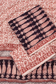 Peach with Black Bagh Printed Cotton 3-Piece Salwar Suit Material - 10063595