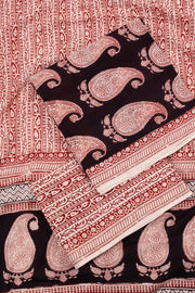 Peach with Black Bagh Printed Cotton 3-Piece Salwar Suit Material - 10063596