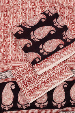 Peach with Black Bagh Printed Cotton 3-Piece Salwar Suit Material - 10063596