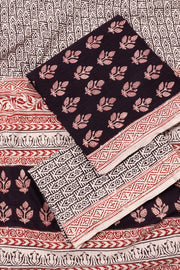 Peach and Black Bagh Printed Cotton 3-Piece Salwar Suit Material - 10063597