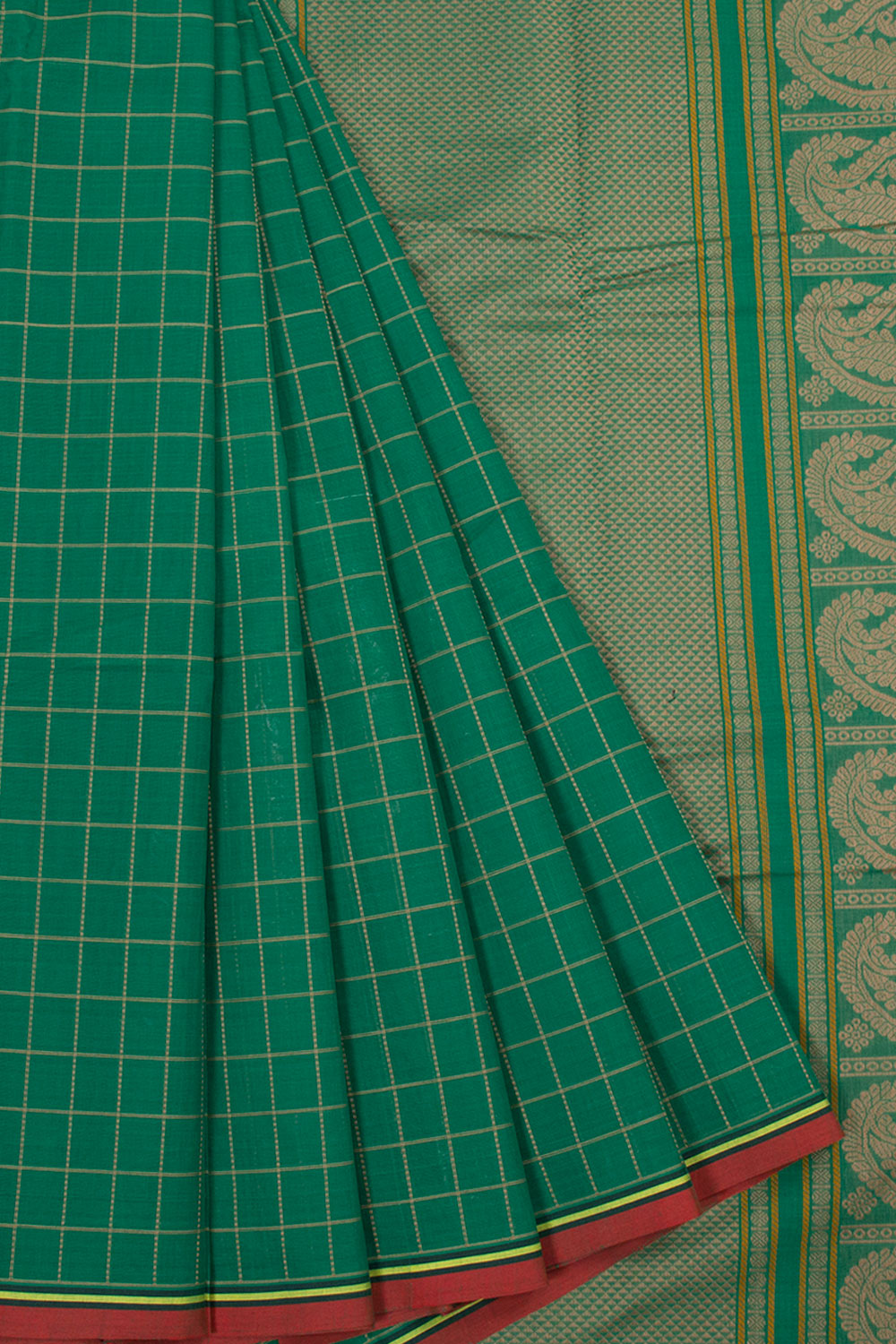 Dark Spring Green Handloom Kanchi Cotton Saree 10063634